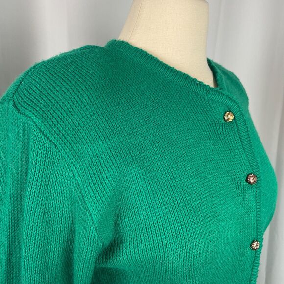 Vintage Cardigan Sweater Womens Size Small Kelly Green Button Knit Minimal 80s - Picture 4 of 13